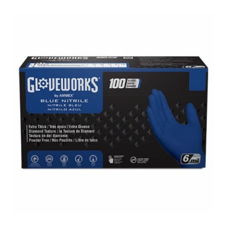 Ammex Disposable Gloves, 6 mil Palm, Nitrile, Powder-Free, L, Royal Blue GWRBN46100